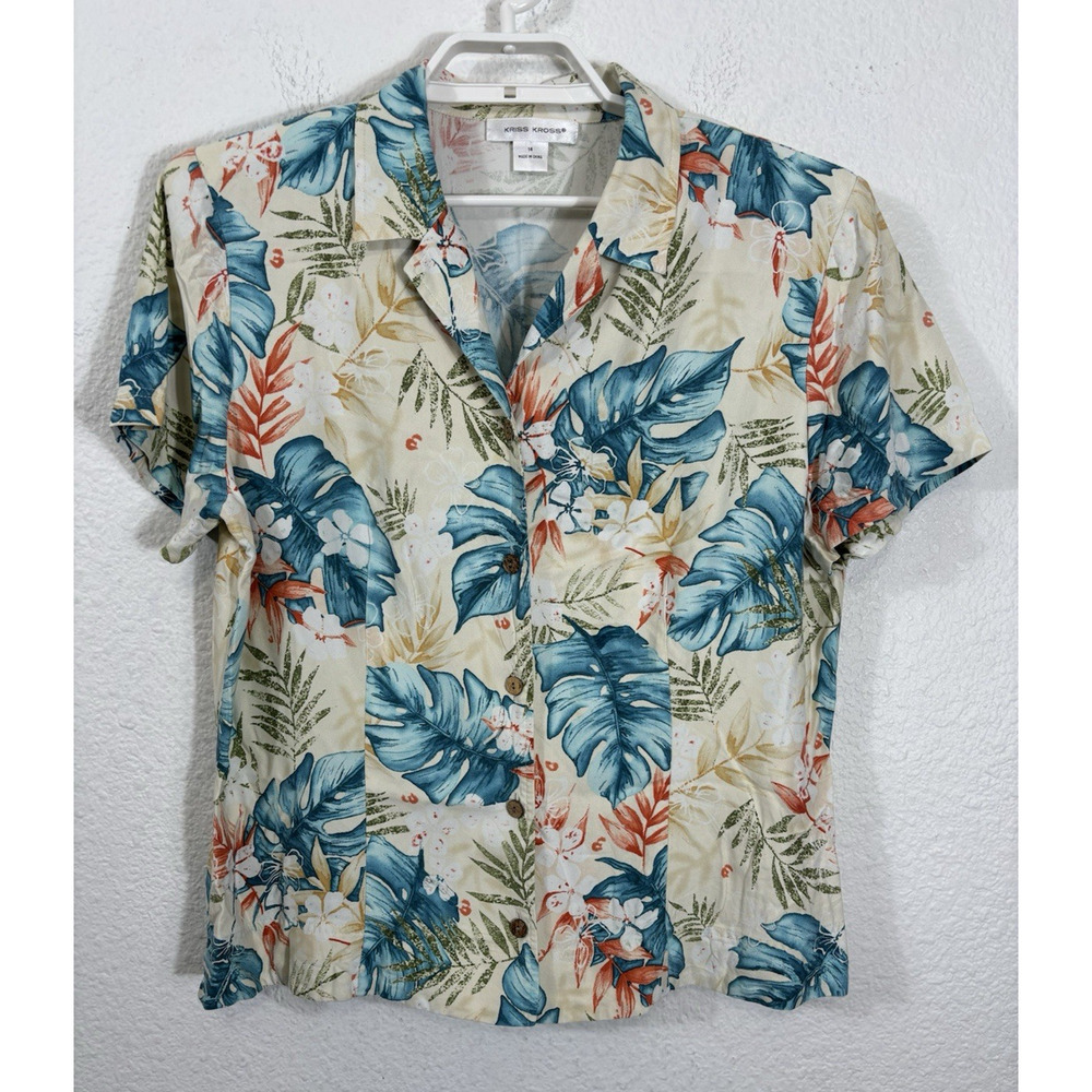 Kriss Kross Hawaiian Shirt Size 14 Silk Multicolor Short‎ Sleeve Button Up